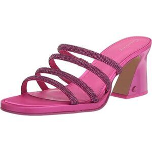 Circus NY Women's Heddie Strappy Rhinestone Flare Heel Mules